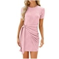 thumbnail image 1 of Staron Robes Roses pour Femmes Été Aguichant Col Rond Robes d'Été Cocktail Fête Travail Robe Sans Manches Portefeuille Froncée à Nouer à la Taille Moulante Décontractée Robes d'Été TG, 1 of 7