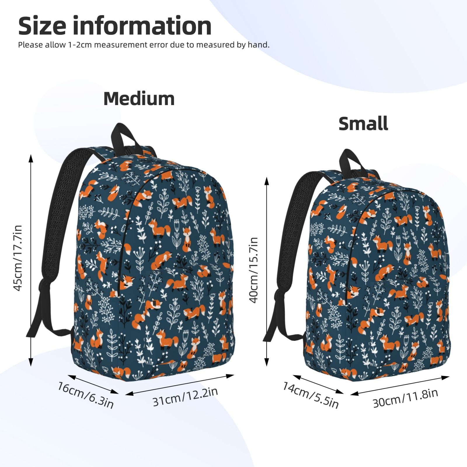 Rateoe cute fall fox Pattern Canvas College Laptop Backpack,Travel Daypack,Durable Rucksack Travel Notebook Bag School Backpack Book Bag for Men Women-Medium