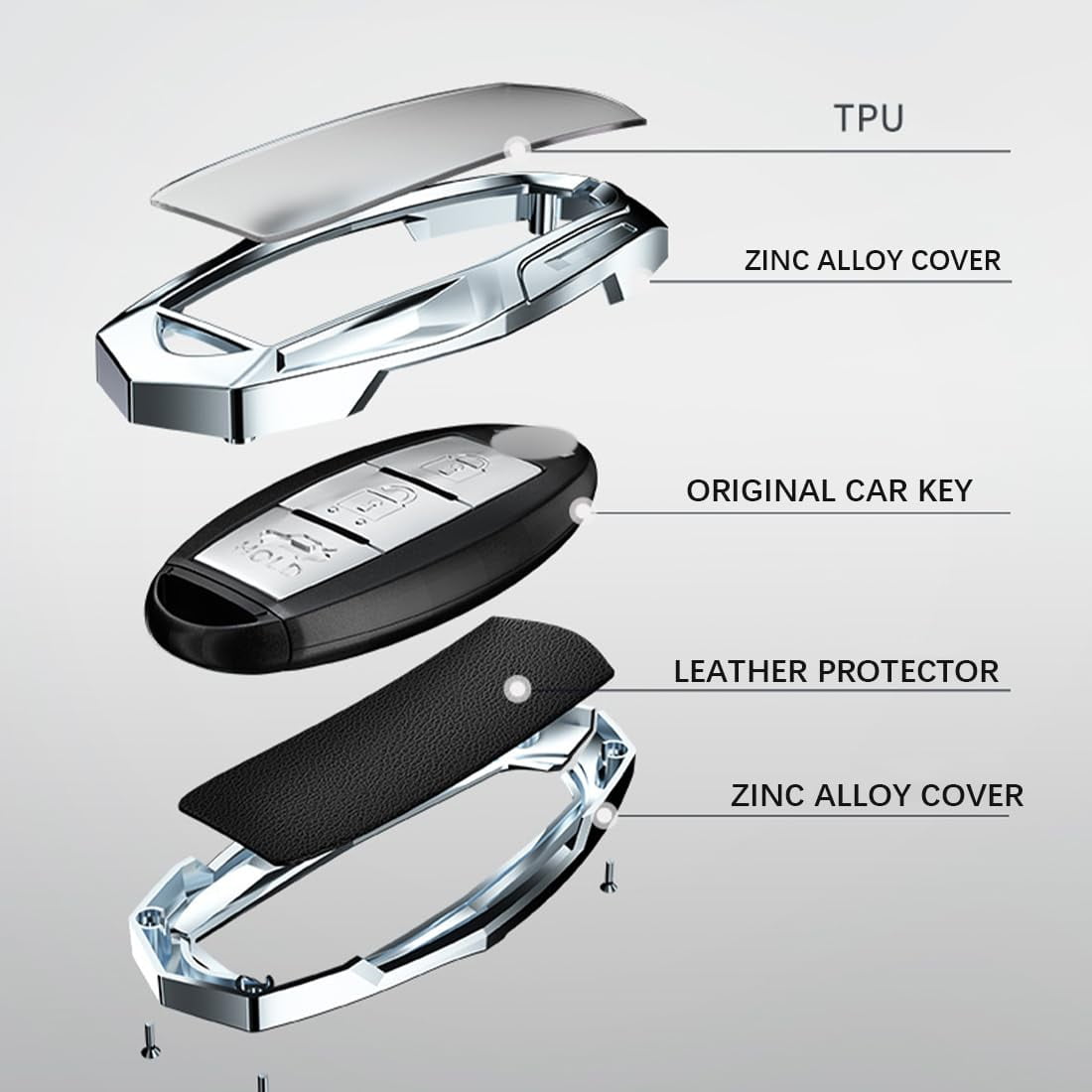 Key Cover Case, Zinc Alloy Smart Remote Key Fob Case Holder Shell Accessories Compatible for Nissan Altima Maxima Rogue Armada Pathfinder Infiniti