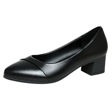 HSMQHJWE Low Heel Pump Shoes Women s Closed Toe Dressy Pump Formal Block Heeld Shoes for Party Wedding Leather Black 8.5
