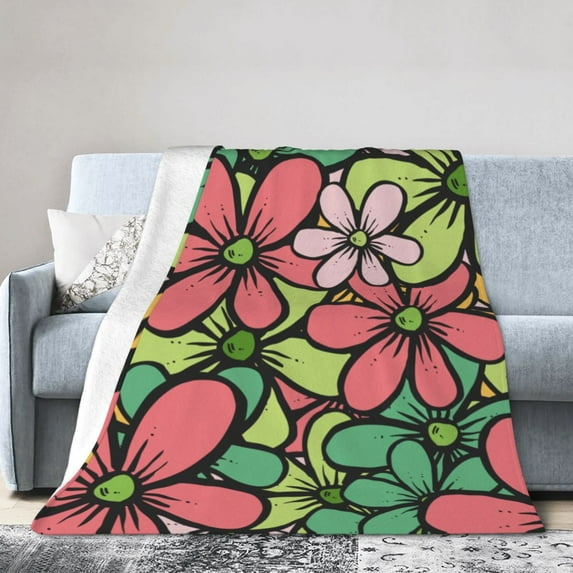 DouZhe Ultra-Soft Micro Fleece Lightweight Flannel Bed Blanket, Cartoon Colorful Floral Print Cozy Warm Throw Blankets, 40"x30"