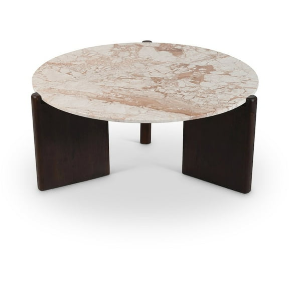 Meridian Furniture Varenna Beige Marble Top And Acacia Wood Base Coffee Table