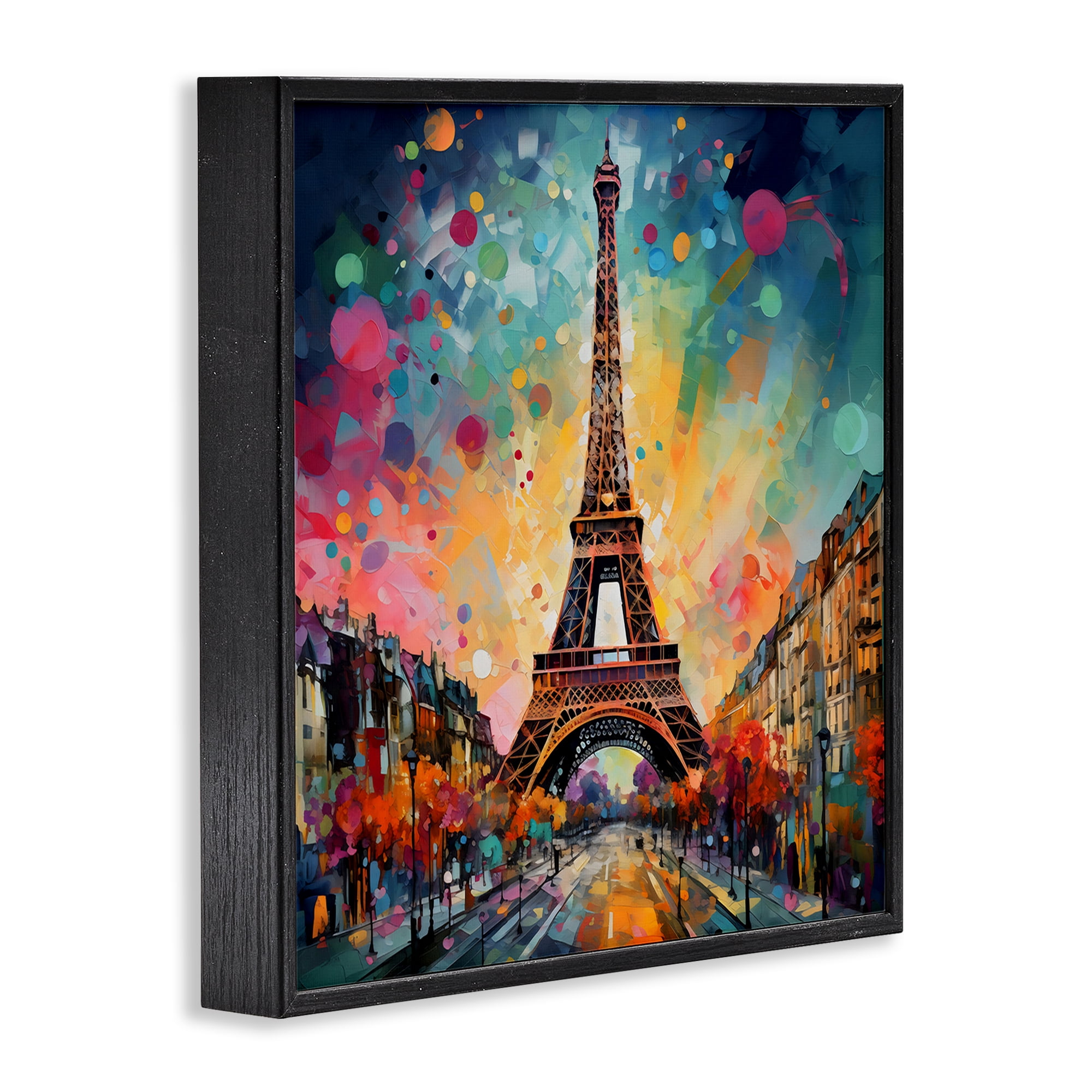 Stupell Industries Eiffel Tower with Vibrant Dots Black Framed Giclee Art, design by Creative Studio