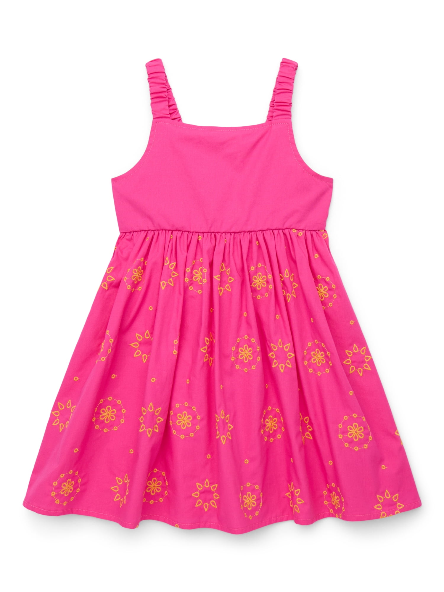 Wonder Nation Toddler Girls Cotton Sleeveless Floral Embroidered Dress, Sizes 12M-5T