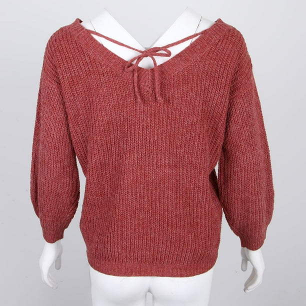 Sueter hecho punto sueter flojo generos de punto de la manga larga con cuello de de las lanas de las mujeres METRO Yinane Sueter de punto boho para mujer Walmart en
