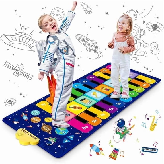 Keyboard Music Touch Play Mat, Adjustable Volume, Children's Music Piano Mat, Dance Games with 8 Animal Sounds and 5 Modes, 120 x 48 cm