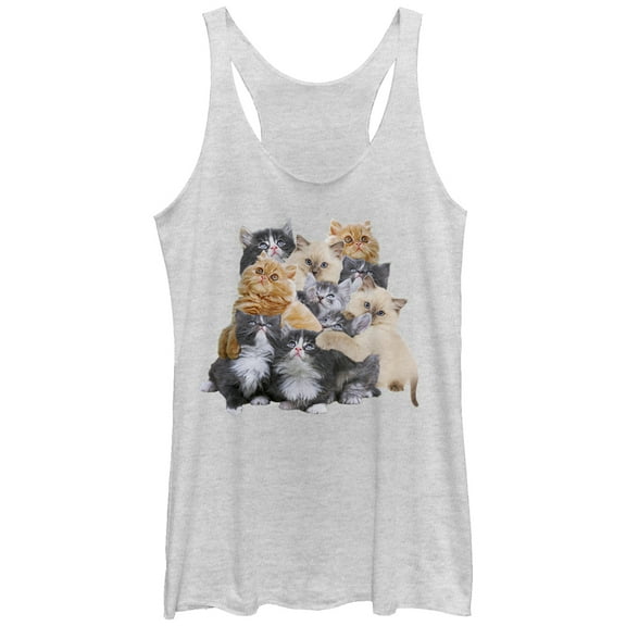 Women's Lost Gods Cute Kitten Group Hug  Racerback Tank Top White Heather Small