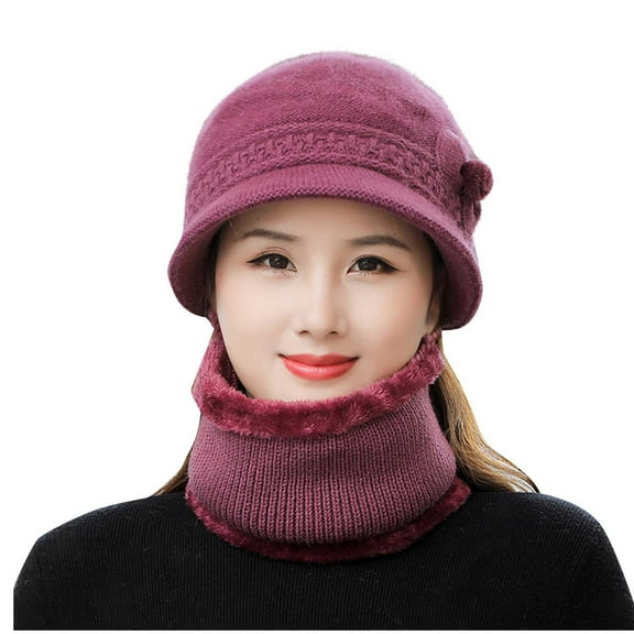 WMTBSRSW 2-Pieces Winter Hat Scarf Set, Knit Warm Beanie Hat with Brim Fleece Lined Neck Warmer Slouchy Visor Hats Scarf for Women