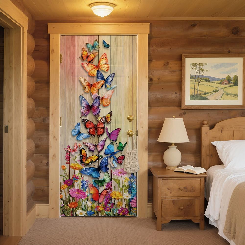 2 Pcs Butterfly Flowers Fridge Decor Stickers Self-Adhesive Fridge Stickers Peel and Stick Vinyl Fridge Decals Sticker