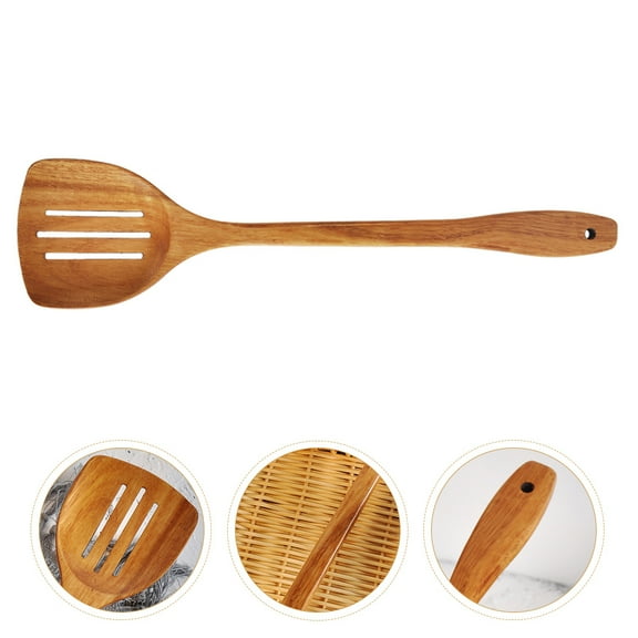 Soimiss Wood Cooking Utensils Set Brown Slotted Turner Utensil for Home Supplies 1Pack