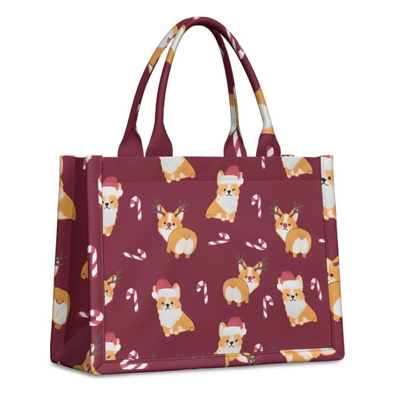 Large Capacity Tote Bag,Christmas Corgi Handbag Fashion Luxury Tote Bag,15.7"x13"x 5.1" Inches,Laptop Compatible
