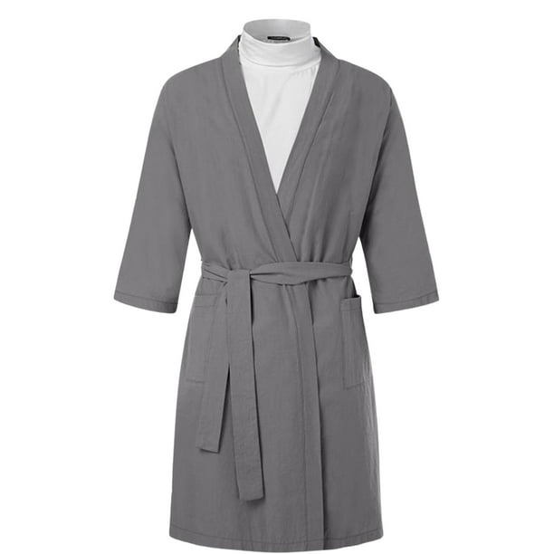 Men's Cotton Robe Lightweight Knit Solid Color Robe VNeck Half Sleeve