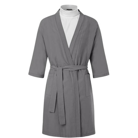 

Men s Robes Fashion Nightgown Solid Color Nightwear with Waist Belt Cotton Kimono Night-Robe