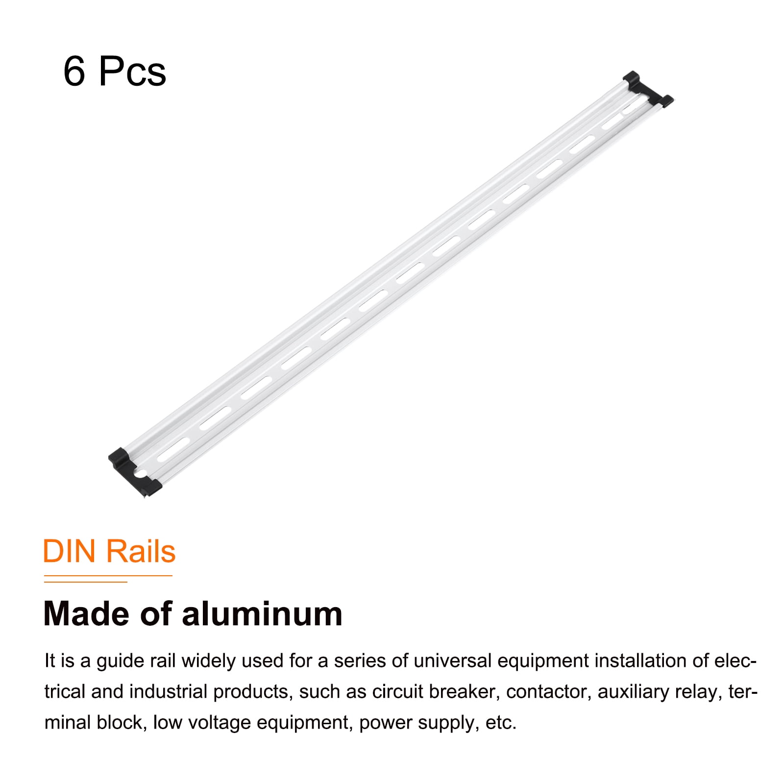 DIN Rail Slotted Aluminum Mounting Guide 20 Inch x 1.4 Inch x 0.3 Inch with Guide Rail Cover for Equipment Installation 6 Pcs, Silver