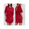 thumbnail image 3 of SUNSIOM Femmes Paillettes Scintillantes Mini Robe de Soirée Robe de Club Décontracté en Vrac à Manches Courtes Cravate Backless Paillettes Robes, 3 of 8
