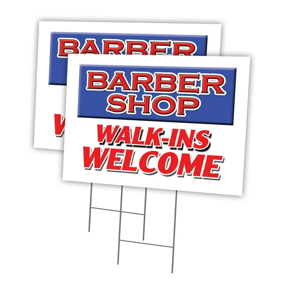 BARBER SHOP WALK-INS WELCOME 2 Pack Of 12" x 16" Yard Sign & Stake | Advertise Your Business | Stake Included Image On Front Only | Made in The USA