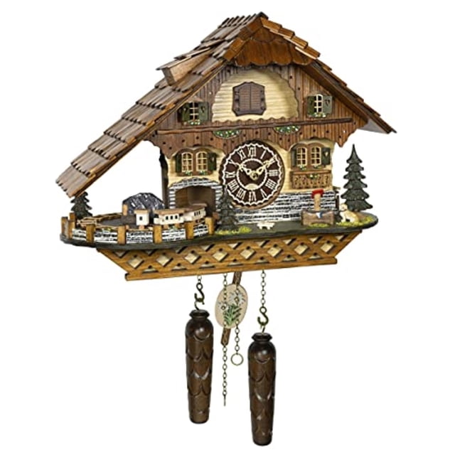 PHILLIP, Adorable reloj de cuco estilo chalet completo con melodías, cuco y tren en movimiento. Hermle 77000