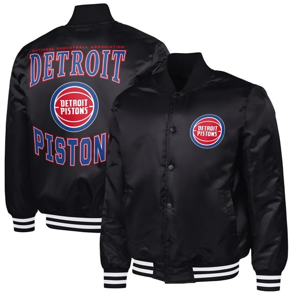 Men's G-III Sports by Carl Banks Black Detroit Pistons Adaptive Bold Logo Satin Varsity Jacket