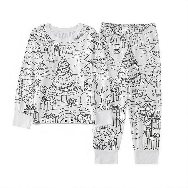 Childrens Set,Casual Printed Color Long Sleeve Diy Hand Drawing 2 Piece Elastic Waist