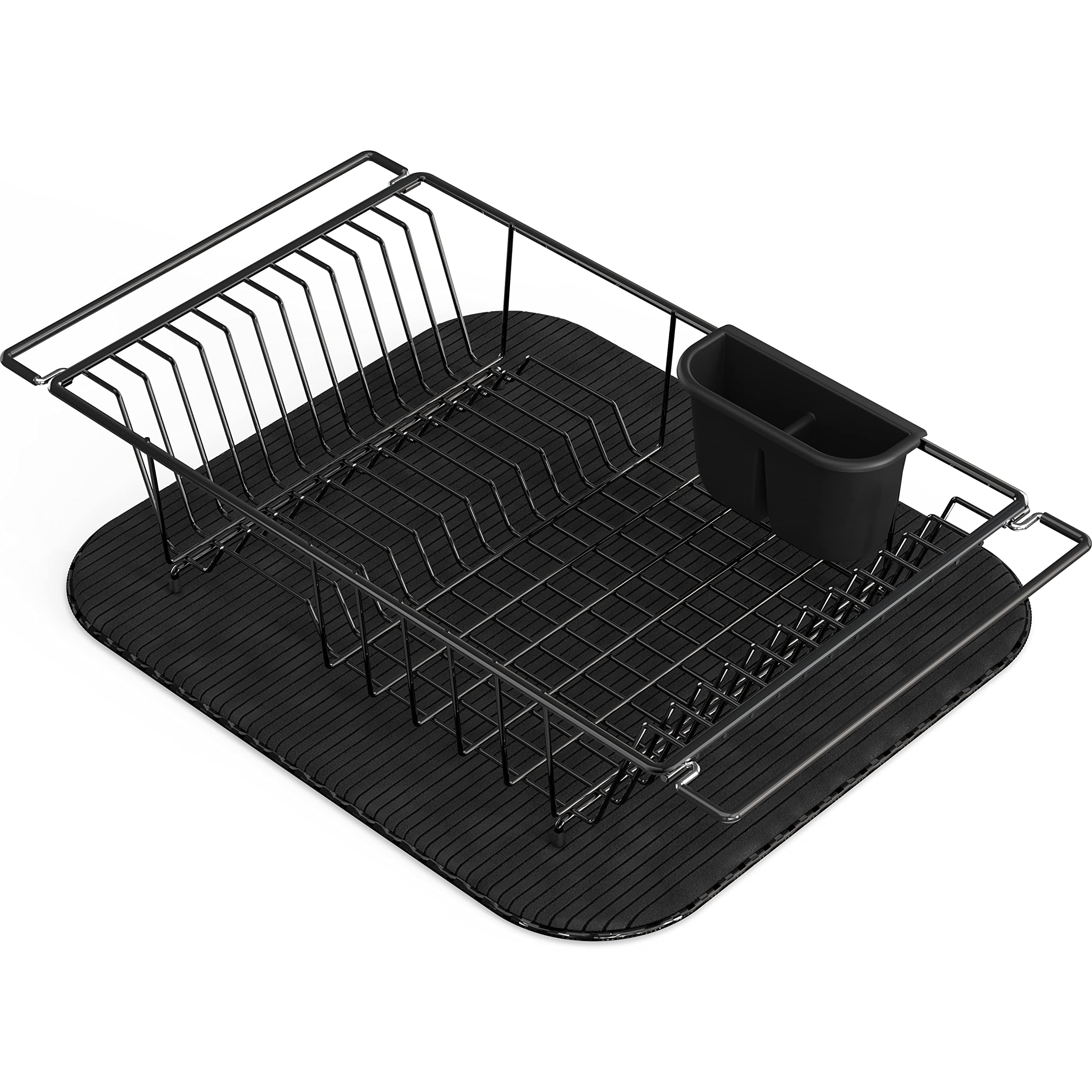 SNTD Over The Sink Dish Drying Rack, Adjustable (26.3 to 34.3 inch) 2 Tier Kitchen Counter Dish Drying Rack with Utensil Holder Metal Utility Hook, Black