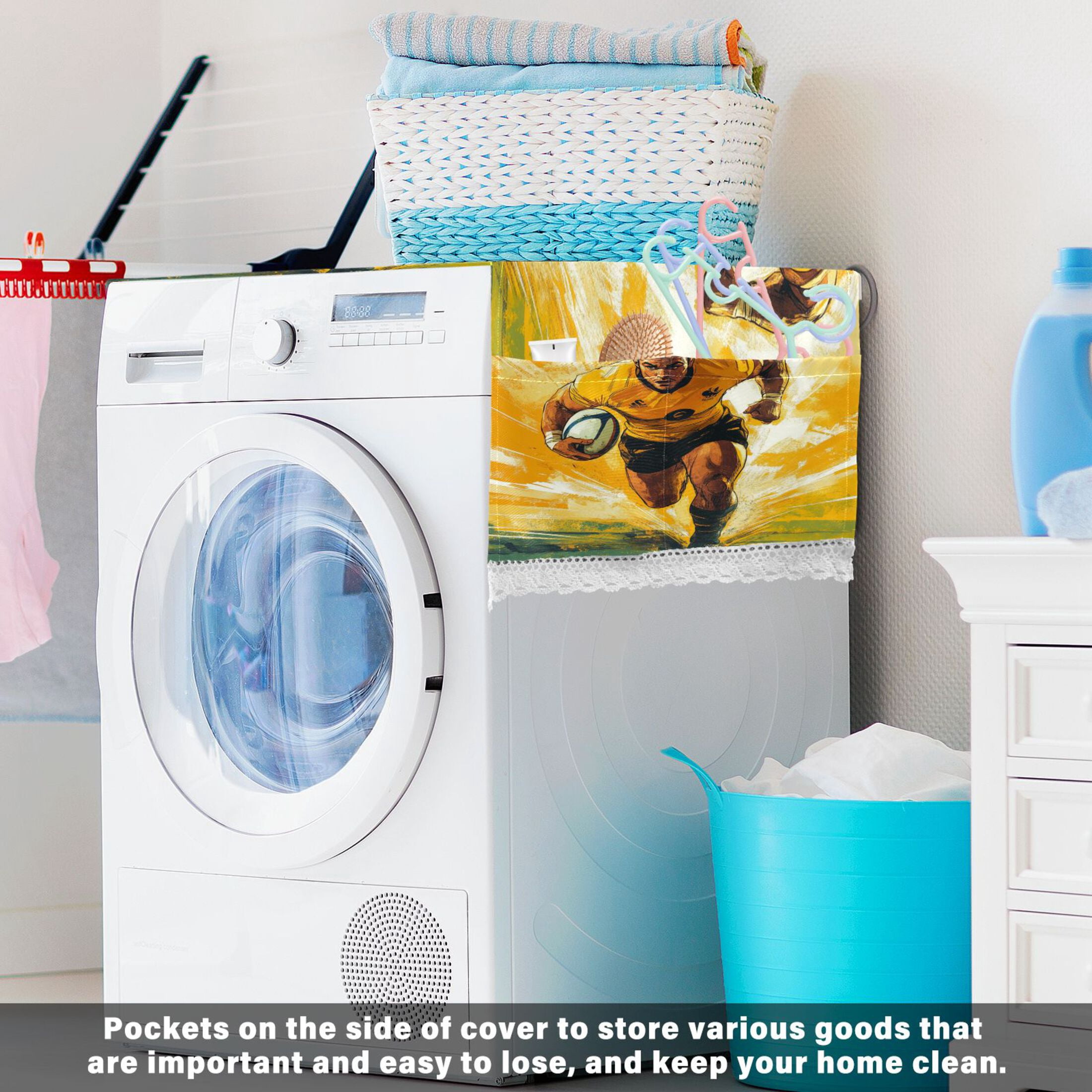 WOBOGO Rugby Player Running on The Field Of Play Washing Machine Cloth Dryer Refrigerator Top Cover Protective Non-Slip Mat For Kitchen Laundry