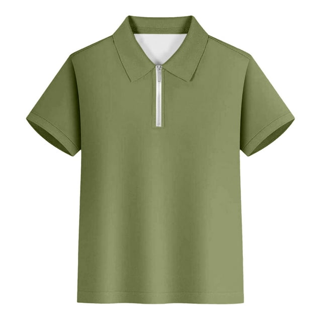 Hiiyo Little Boys Zipper Polo Shirt Solid Color Short Sleeve T-Shirt, Sizes 3-14