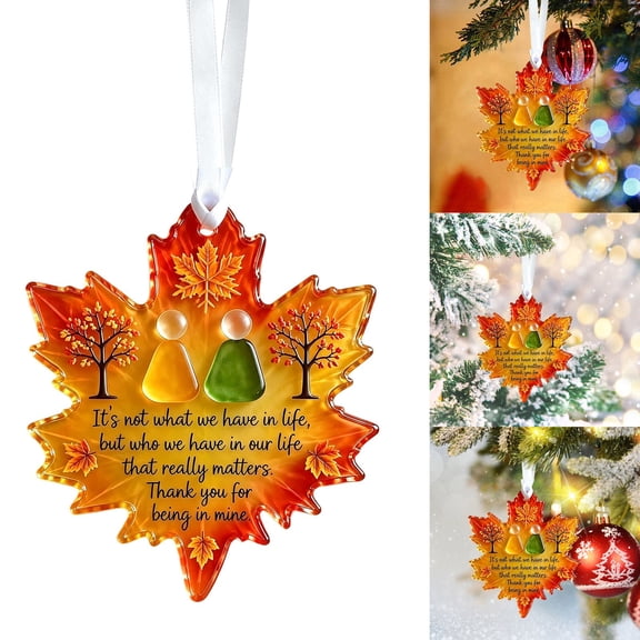 Maple Leaf Shaped Sea Glass Art Friendship Ornament, Handmade Acrylic Fall Keepsake Pendant, Faux Sea Glass Timeless Friendship Maple Leaf Hanging Ornaments for Holiday Home Decor Fall Gifts