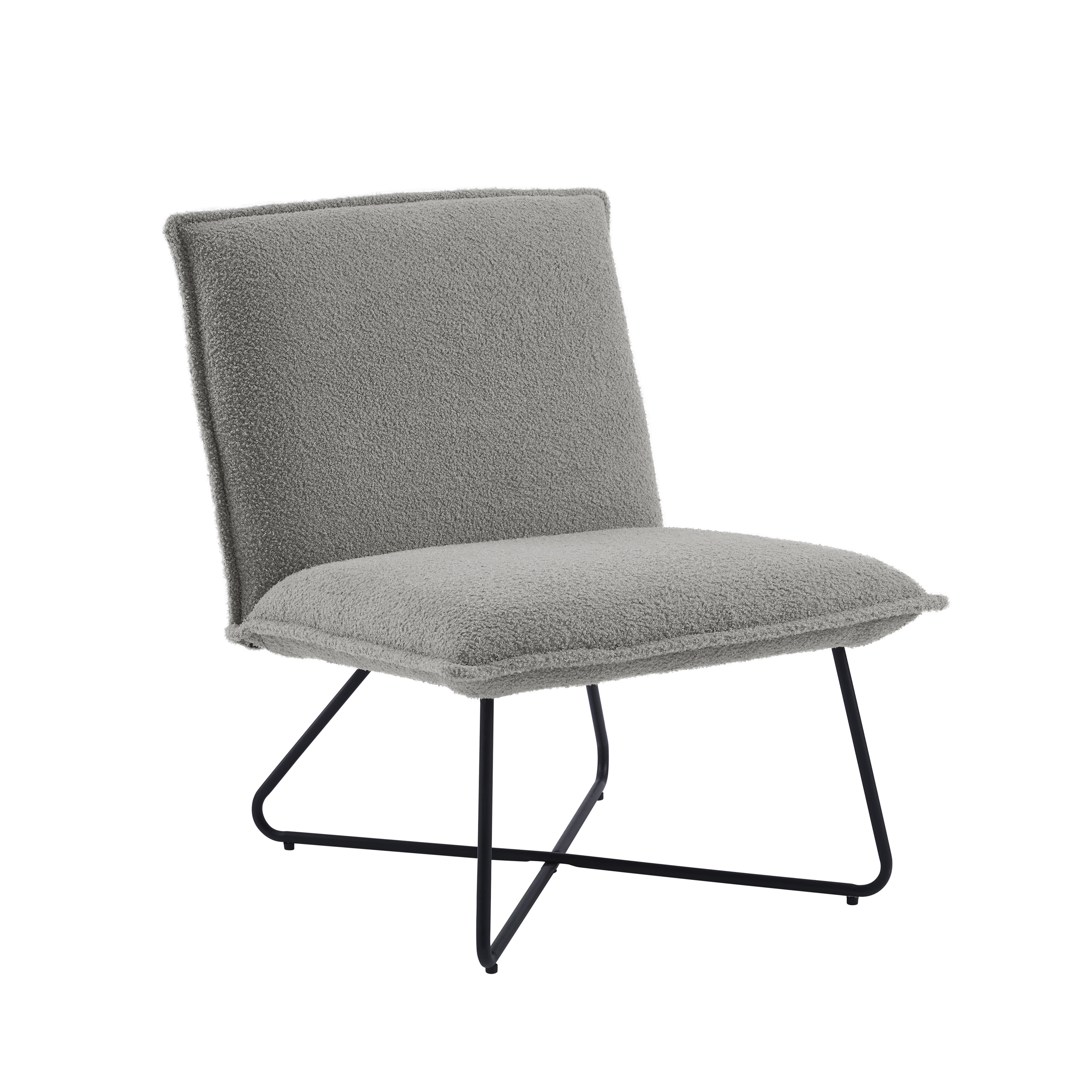 Linon Kinard Pillow Accent Chair with Black Metal Legs, Gray Sherpa