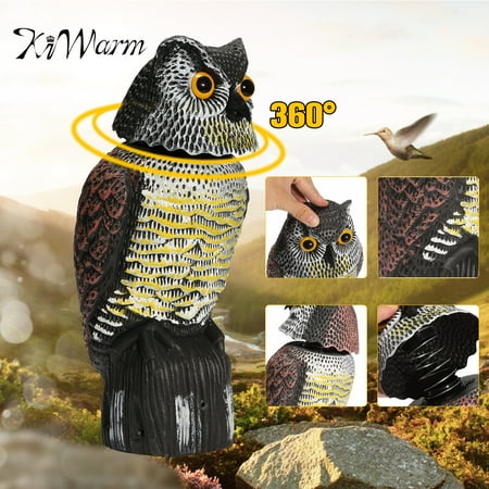 Scarecrow For Garden Sound & Shadow Control 360° Rotating Head Owl Decoy Scarecrow Ornamental Outdoor Lawn Patio Bird Decor Pest Repellent Garden Protector ()