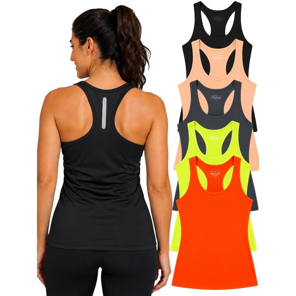 5-Pack Women's Moisture Wicking Performance Racerback Tank Top (Sizes, S to 3XL)