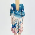 thumbnail image 6 of QIJIE Womens Summer Dresses 2025 Boho Floral Vacation 3/4 Sleeve Holiday Sundress A-Line Casual Midi Dress Crew Neck Swing Flowy Wedding Guest Dresses with Pockets Sky Blue L, 6 of 6