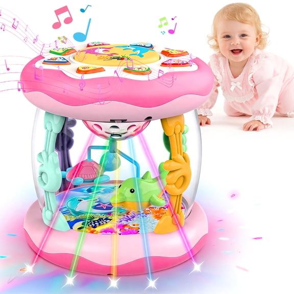 LINXUXIE Baby Musical Learning Light Up Toys, Infant Ocean Projector Rotating Music Box, Christmas Birthday Gifts for 6-12 Month & 1-3 3-5 Year Old