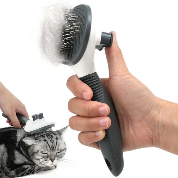 Prime Pets Cat Brush for Shedding, Self Cleaning Slicker Brush for Dogs Bunny Puppy Grooming