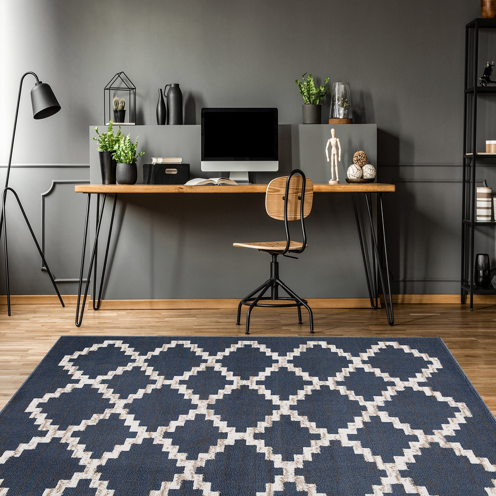 Woven Trends Modern Contemporary 3-Piece Rug Set, 5x7 Area Rug, 2x5 Runner Rug, 2x3 Accent Mat, Livingroom, Bedroom, Entryway, Durable and Stain Resistant, Blue/Gray