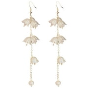 Lily of the Valley Bell Orchid Dangle Earrings with Pearls