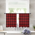 thumbnail image 3 of Merry Christmas Semi Sheer Curtains 45 Inch Length 2 Panels Set, Farmhouse Xmas Red Black Plaid Checkered Sheer Kitchen Curtain Privacy Voile Window Curtain for Living Room Bedroom Rod Pocket Drapes, 3 of 7