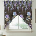 thumbnail image 2 of Purple Flowers Swag Curtains for Kitchen/Bedroom/Living Room, Weeping Spring Floral Bicycle Wooden Farmhouse Scalloped Curtains 63 Inch Long, Window Swag Topper Curtains Valances 2 Panels Set 36"x63", 2 of 8