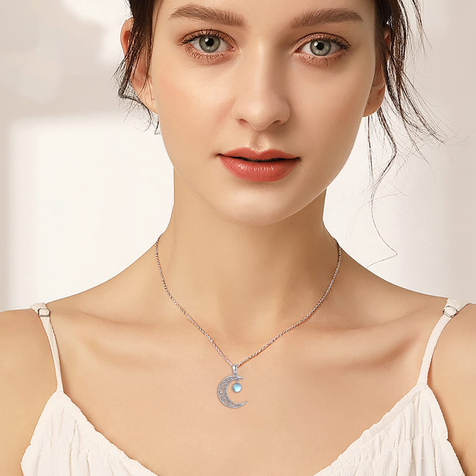 Midir&Etain Celtic Moon Necklace 925 Sterling Silver Celtic Moonstone Pendant Necklace Women's Crescent Jewelry Gift for Women