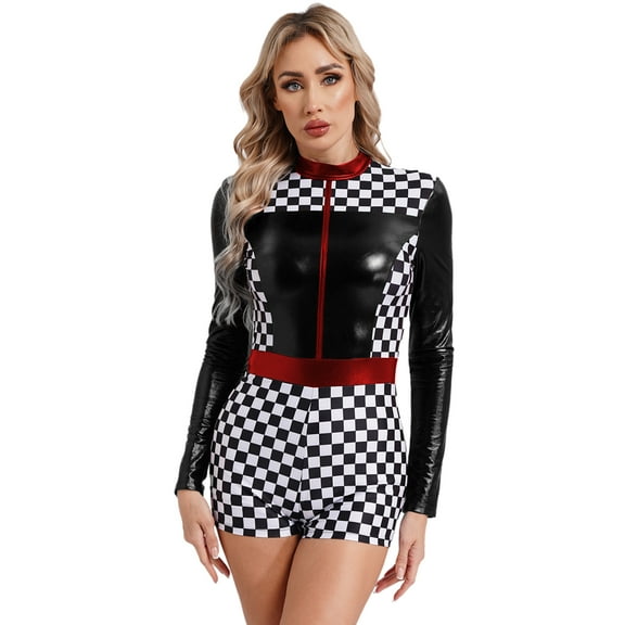 Aislor Women Racer Romper Jumpsuit Race Car Driver Bodysuit Leotard Costume Performance Black XL