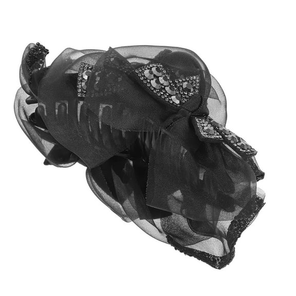 Raindrops Vintage Rhinestone Bow Hair Clip with Black Tulle, Elegant Party Accessory for Women and Girls