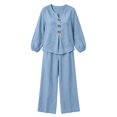 thumbnail image 7 of Wenini Women's 2 Piece Set V Neck Button down Top High Waist Wide Leg Pants Casual Loungewear Vacation Outfit, 7 of 7
