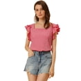 thumbnail image 1 of Tops de verano a cuadros para mujer Blusa de manga con volantes y cuello cuadrado rojo XS, 1 of 6