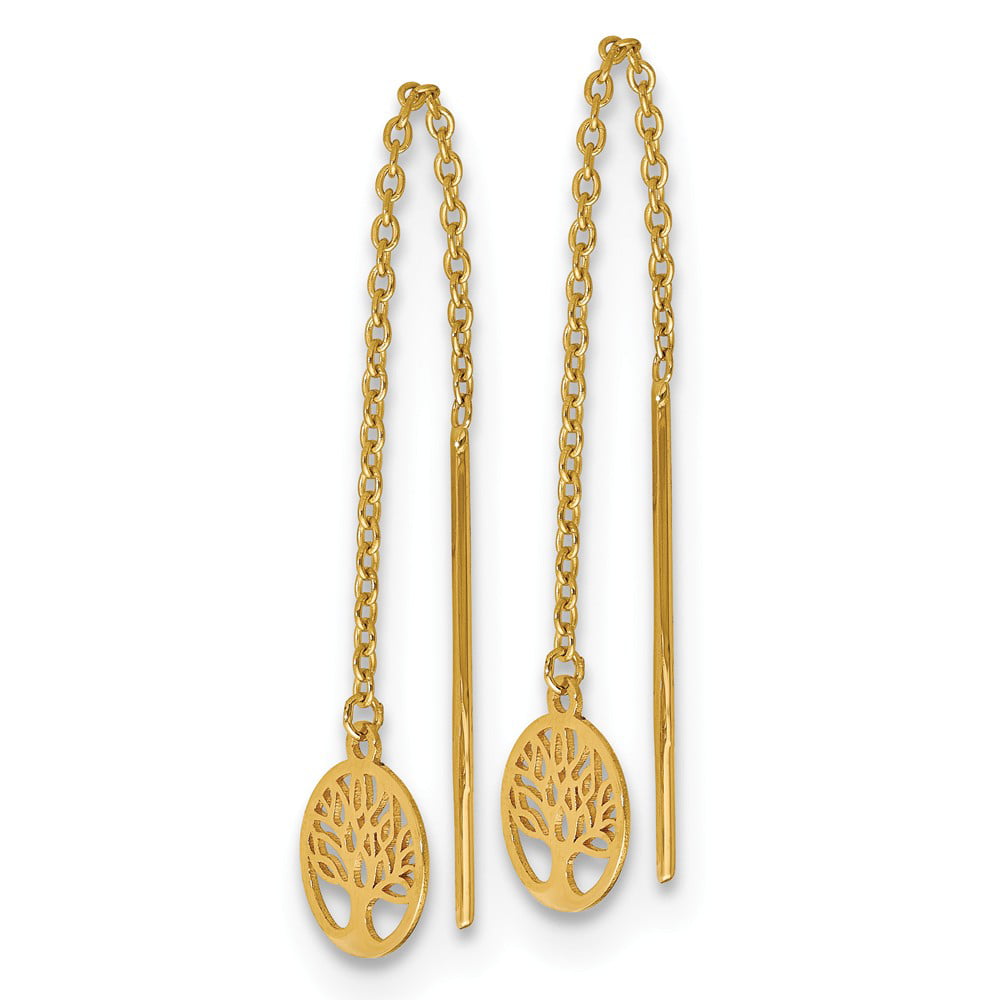 Details about   Real 14kt Yellow Gold Polished Tree of Life Threader Earrings 