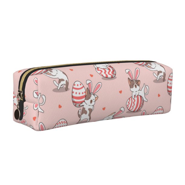 Easygdp Easter Rabbit para Estuche de Lápices de Cuero, Estuche de Papelería de Cuero, Estuche de Gran Capacidad con Cremallera