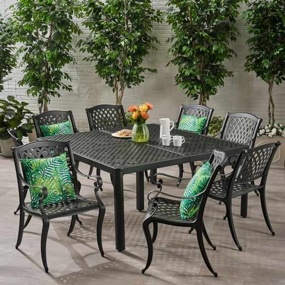 Noble House Aviary 9 Piece Outdoor Aluminum Dining Set in Antique Matte Black