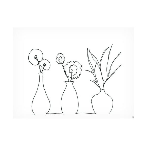 Canvas Wall Art - Line and Brush 'Floral Set Still Life 4' Wall Art for Living Room, Bedroom, or Office Décor by Trademark Fine Art - 19 x 14 Inches