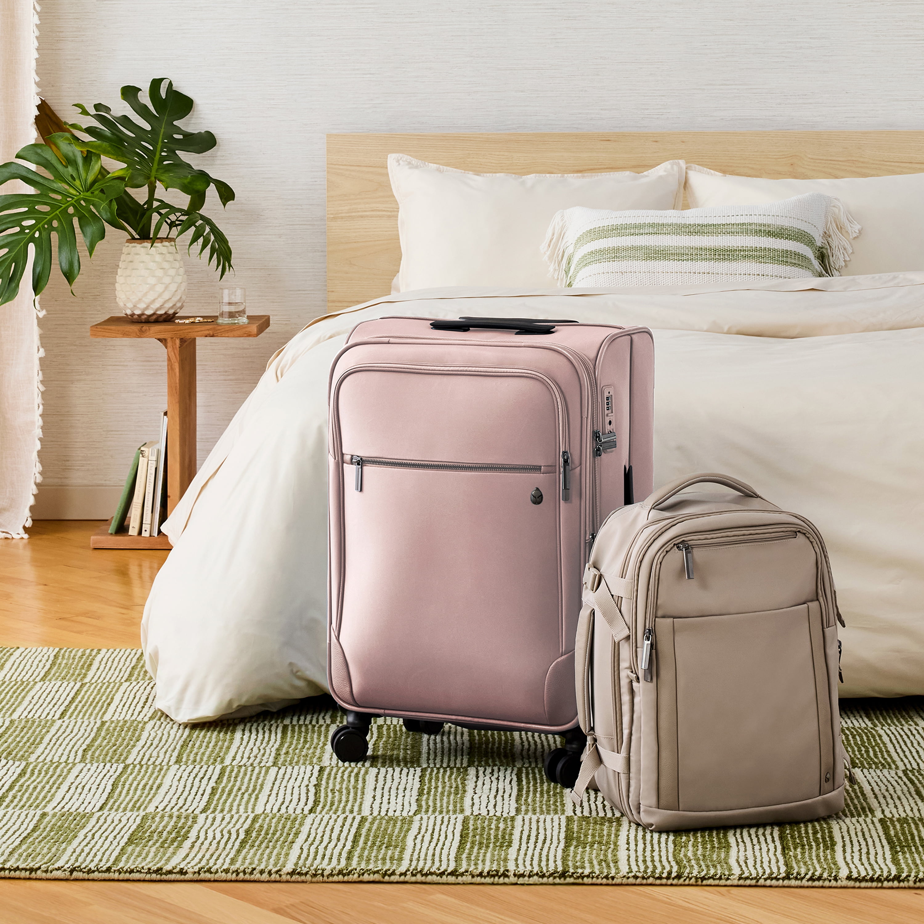 btL 28-inch Nylon Softside Expandable Checked Upright Luggage With 360 Spinner Wheels and Divider Pockets, Rose Smoke