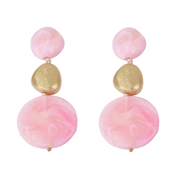 PAURO Pink Resin Necklace Earrings Set for Women Dangle Drop Earrings Big Adjustable Stainless Steel Boho Unique Personalized Jewelry Only Earring