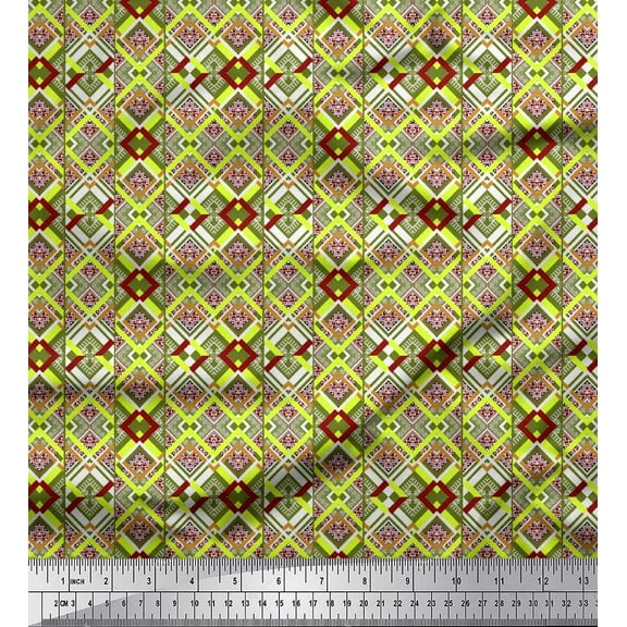 Soimoi Poly Georgette Fabric Stripe,Aztec & Ikat Kilim Printed Fabric 1 Yard 42 Inch Wide
