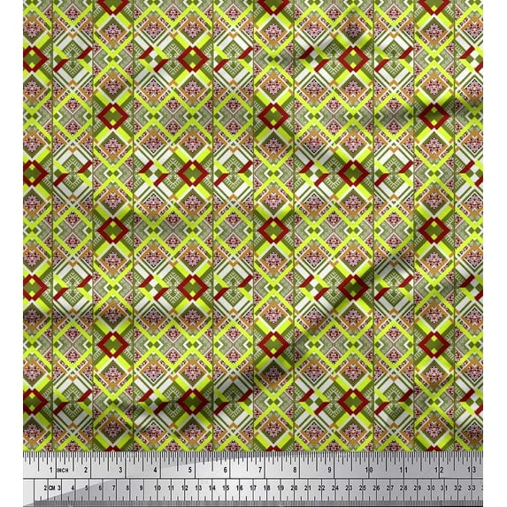 Soimoi Satin Silk Fabric Stripe,Aztec & Ikat Kilim Print Fabric by The Yard 42 Inch Wide